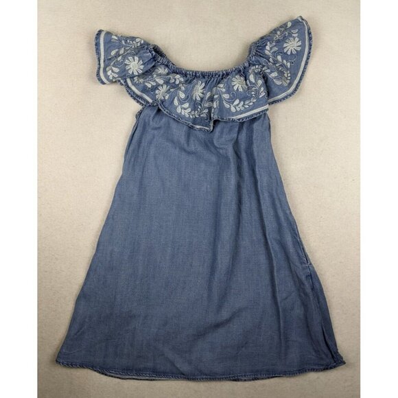 CHELSEA & THEODORE - WOMEN'S BLUE EMBROIDERED CHAMBRAY DENIM SHIFT DRESS - S - Picture 7 of 7